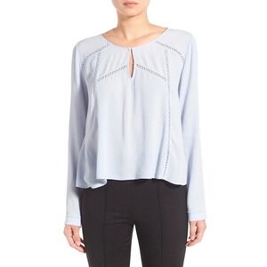 ASTR Womens Light‎ Blue Embroidered Keyhole Neck Long Sleeve Blouse Size Small